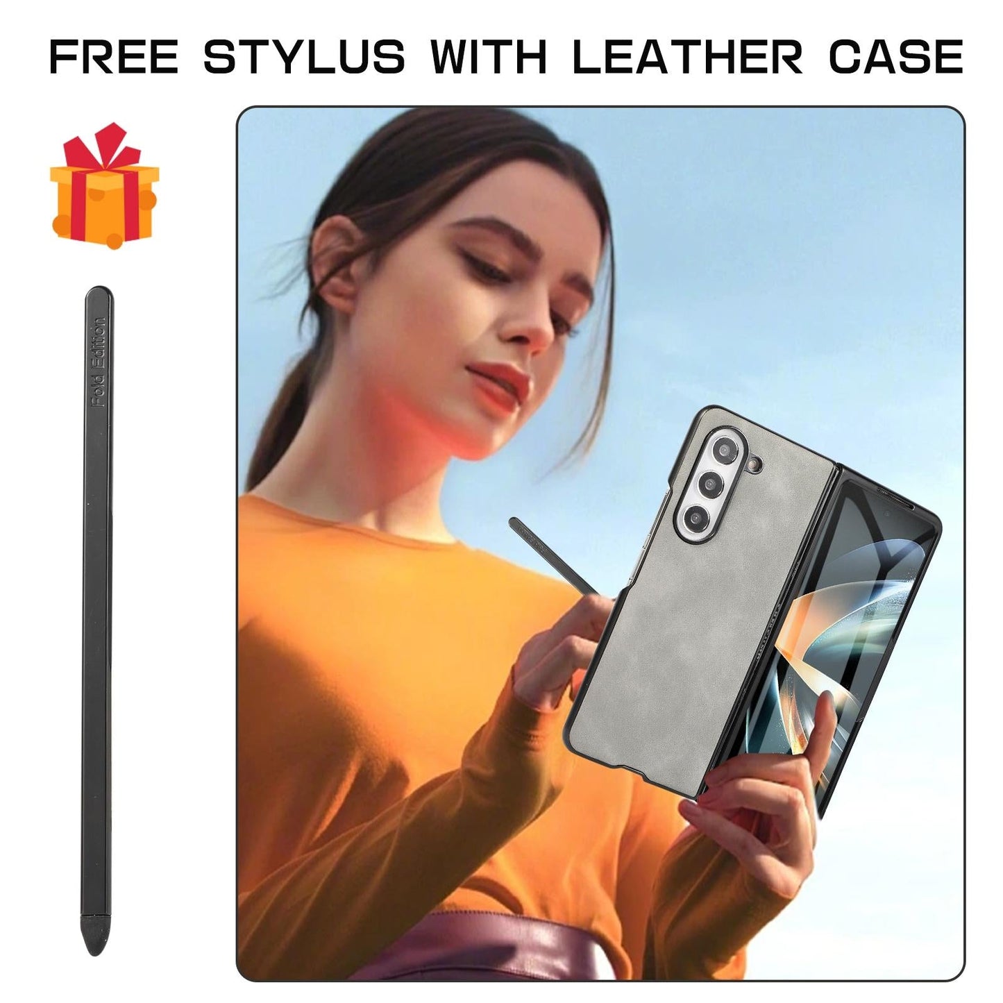 For Samsung Galaxy Z Fold4 5G Shockproof Foldable Leather Case With Stylus - Grey