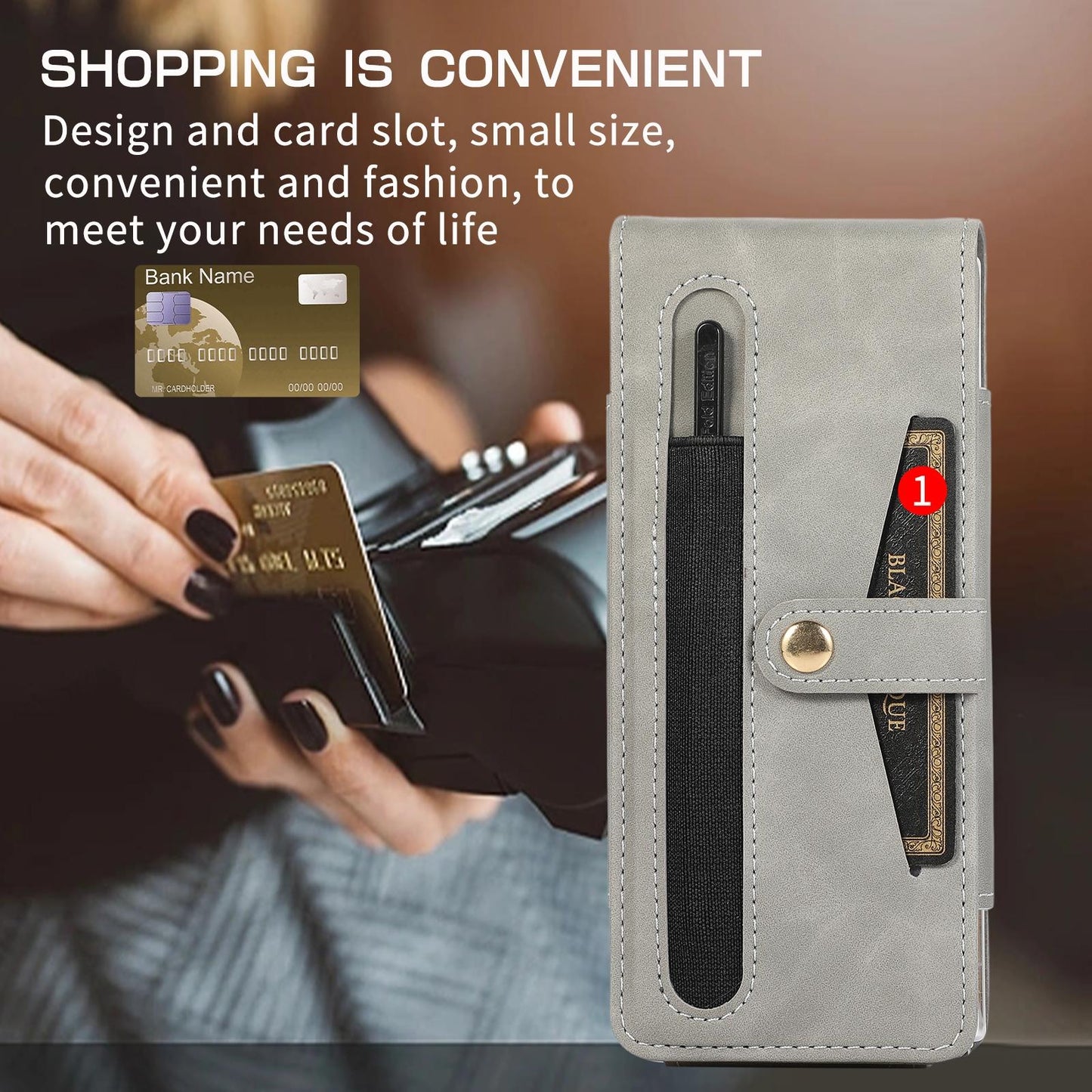 For Samsung Galaxy Z Fold4 5G Shockproof Foldable Leather Case With Stylus - Grey