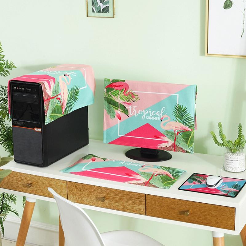 Universal 3-in-1 Desktop Pc Dust Cover - Fits 25-27 Inch - Fascinating Flamingo