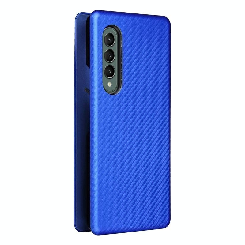 For Samsung Galaxy Z Fold4 5G Carbon Fiber Flip Leather Case - Blue