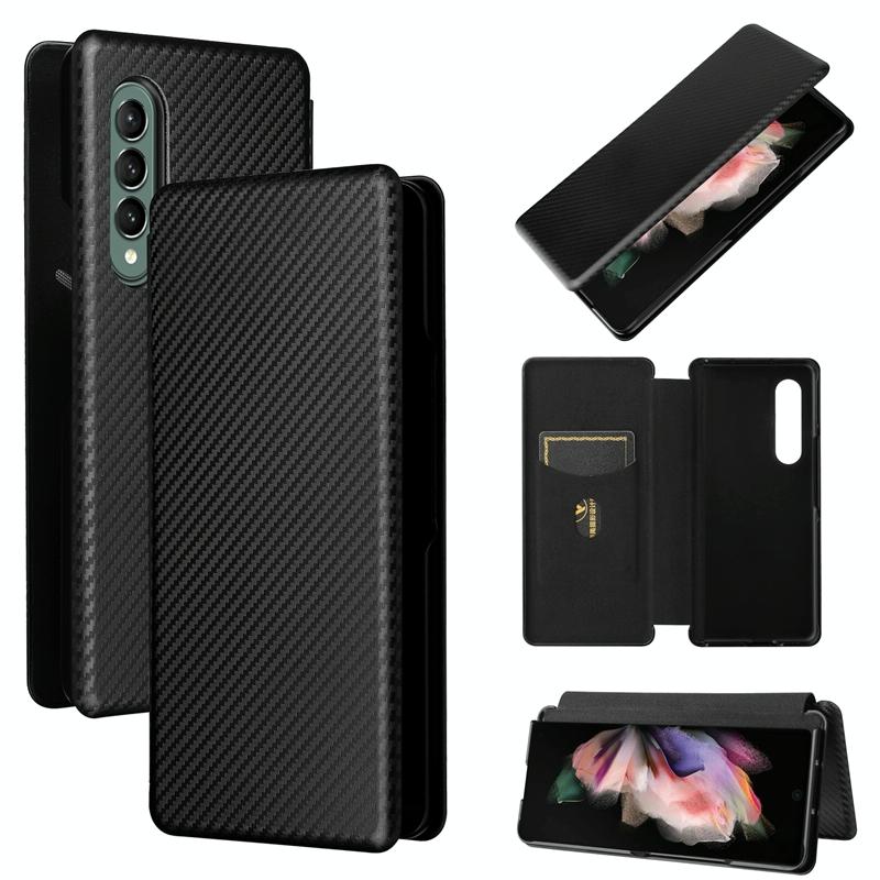 For Samsung Galaxy Z Fold4 5G Carbon Fiber Flip Leather Case - Blue