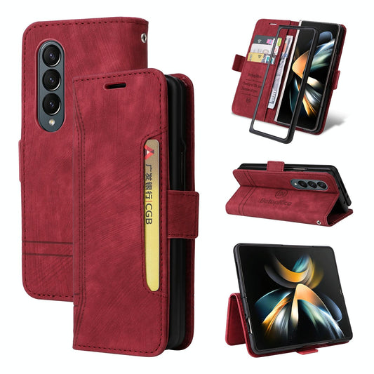 For Samsung Galaxy Z Fold4 5G Leather Dual Buckle Phone Case - Red