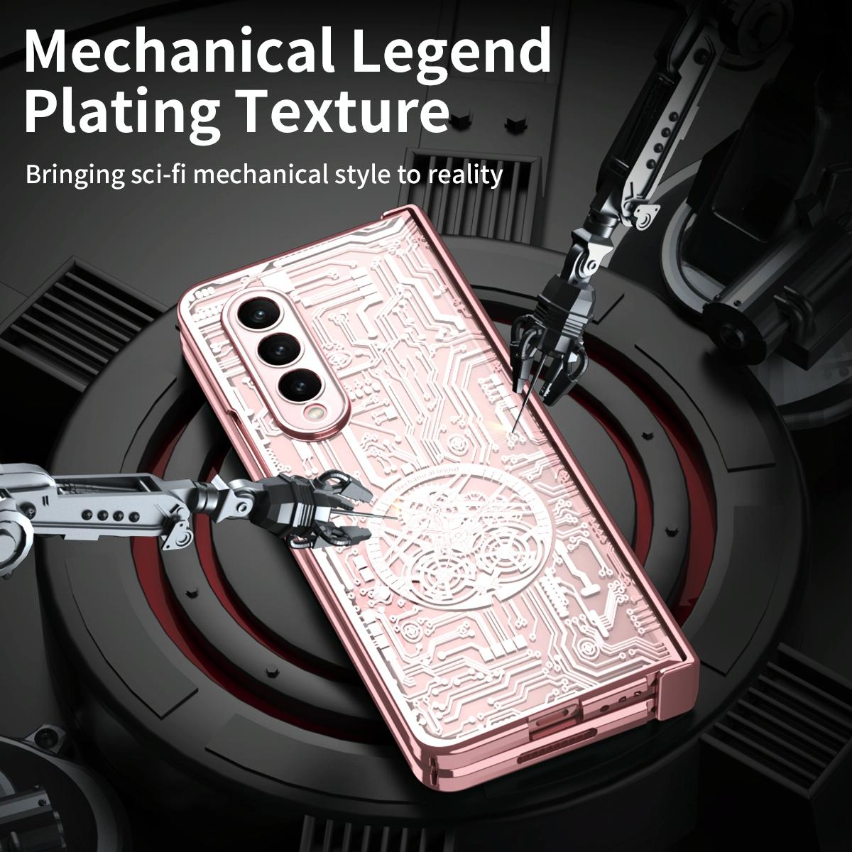 For Samsung Galaxy Z Fold4 5G Foldable Electroplated Phone Case - Mechanical Legend 4. - Champagne Gold