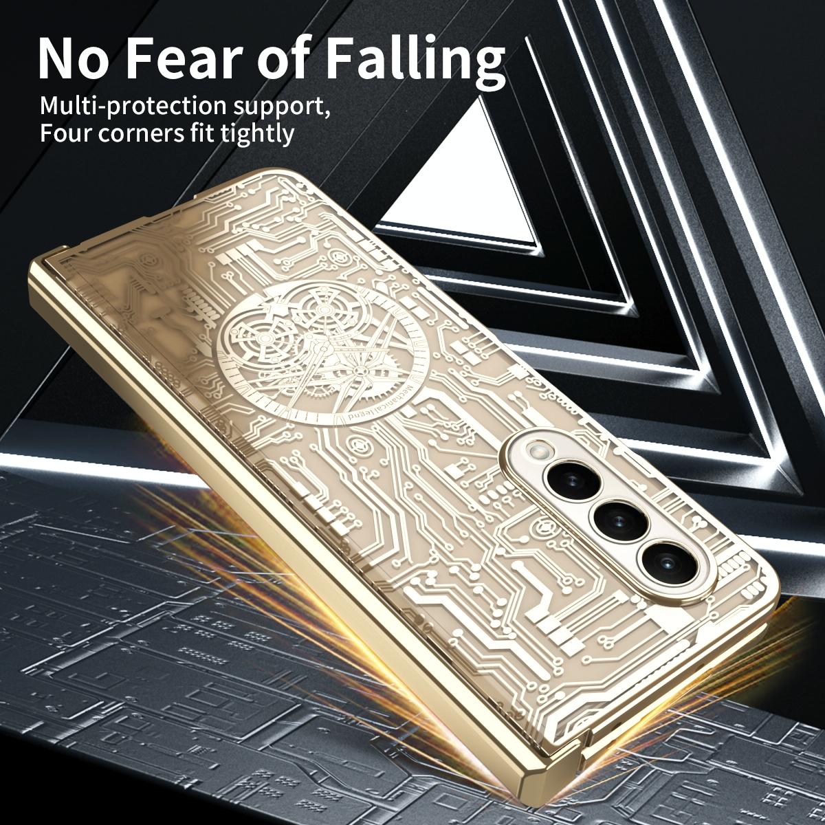 For Samsung Galaxy Z Fold4 5G Foldable Electroplated Phone Case - Mechanical Legend 4. - Champagne Gold