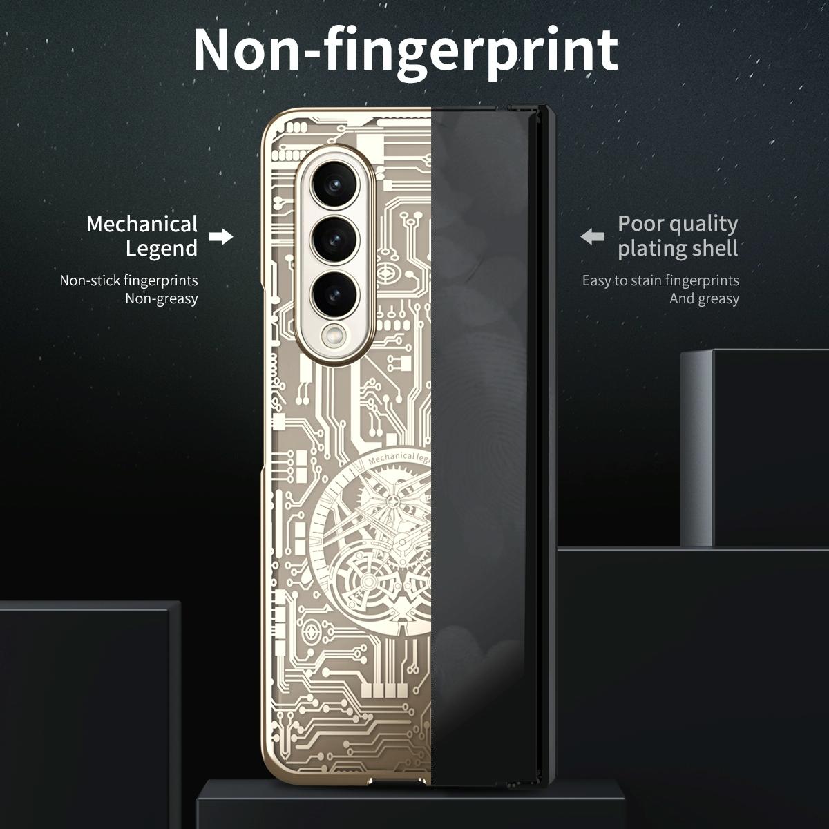 For Samsung Galaxy Z Fold4 5G Foldable Electroplated Phone Case - Mechanical Legend 4. - Champagne Gold