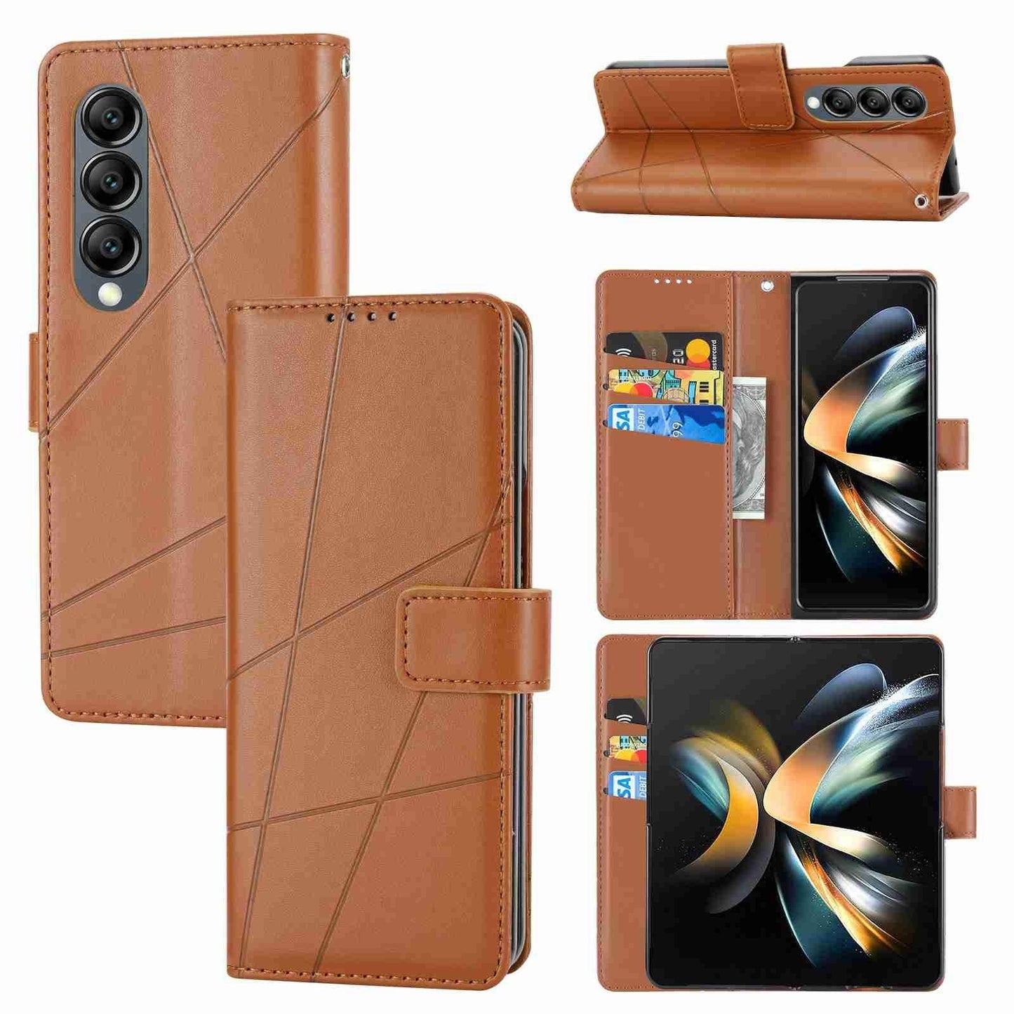 For Samsung Galaxy Z Fold4 5G Embossed Pu Leather Phone Case - Brown