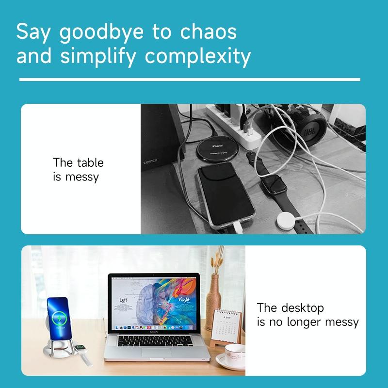 15W 3 In 1 Transparent Magnetic Wireless Charger - Blue