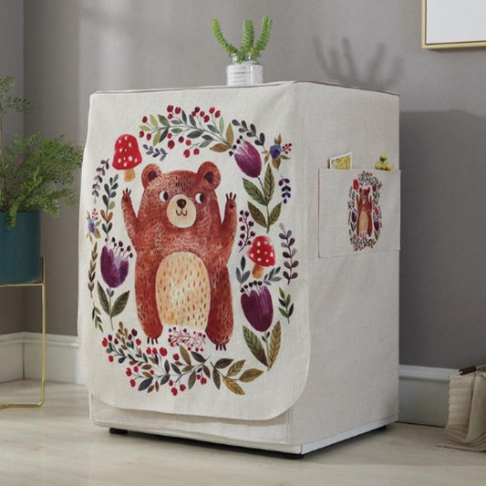 Cartoon Cotton Linen Drum Roller Washing Machine Dust Cover - 83x60x60cm Size - Happy Bear