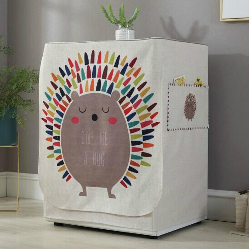 Cartoon Cotton Linen Drum Roller Washing Machine Dust Cover - 83x60x60cm Size - Happy Bear