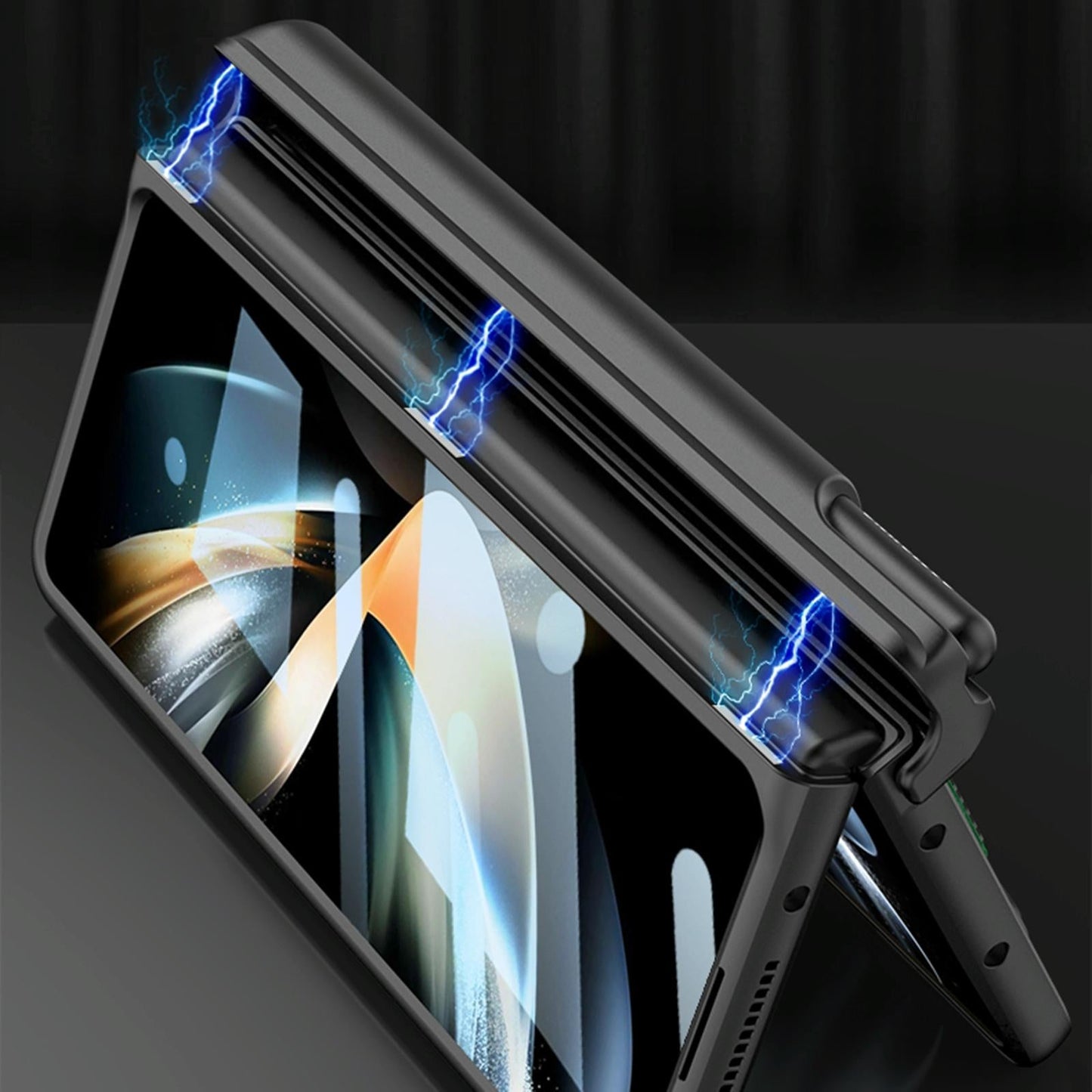 For Samsung Galaxy Z Fold4 5G Shockproof Magnetic Fold Case With Wrist Strap - Carbon Fibre