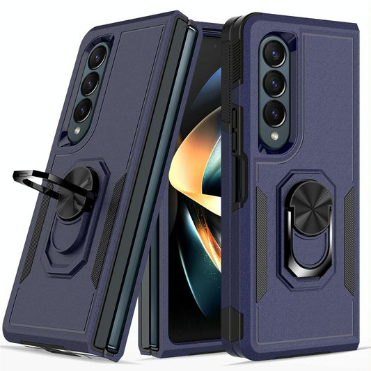 For Samsung Galaxy Z Fold4 5G Tpu Shockproof Case With Ring - 2 In 1 Design - Dark Blue