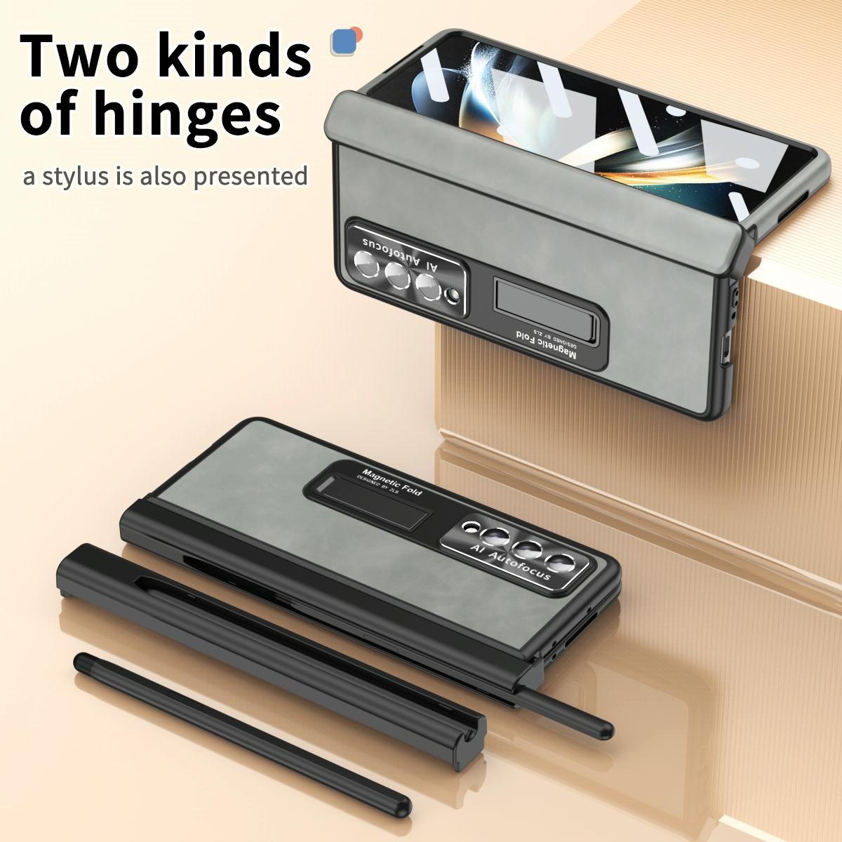 For Samsung Galaxy Z Fold4 5G Magnetic Phone Case - Napa Pattern - Lemon Yellow