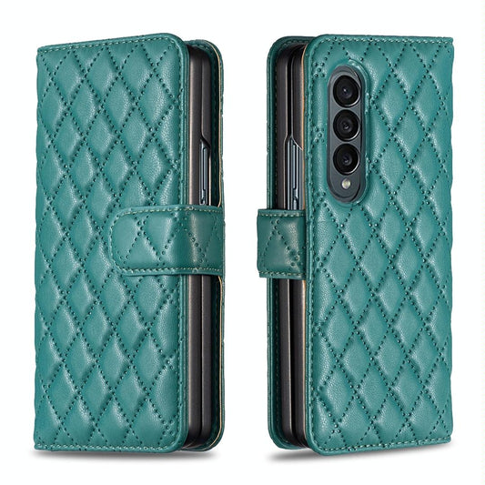 For Samsung Galaxy Z Fold4 5G Diamond Lattice Flip Wallet Case - Green