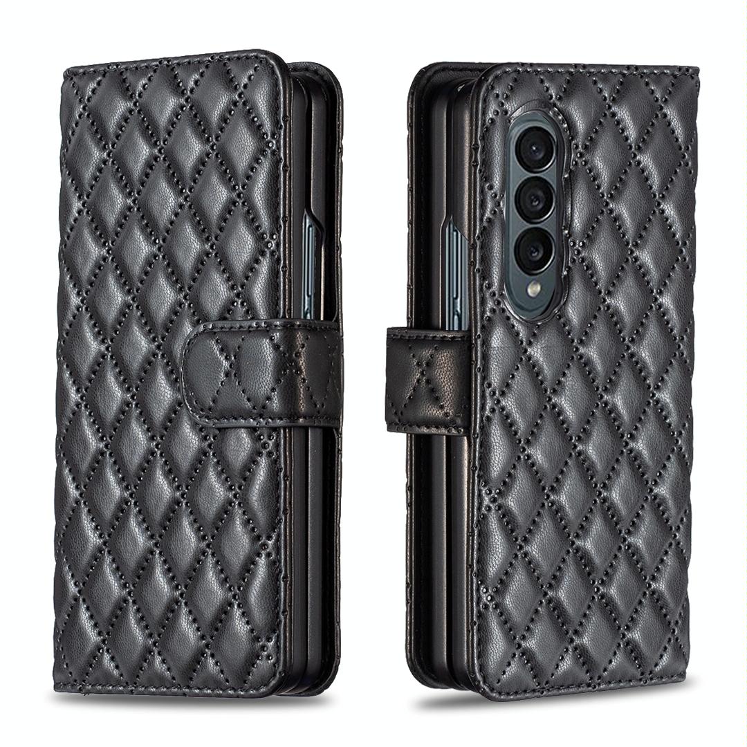 For Samsung Galaxy Z Fold4 5G Diamond Lattice Flip Wallet Case - Green