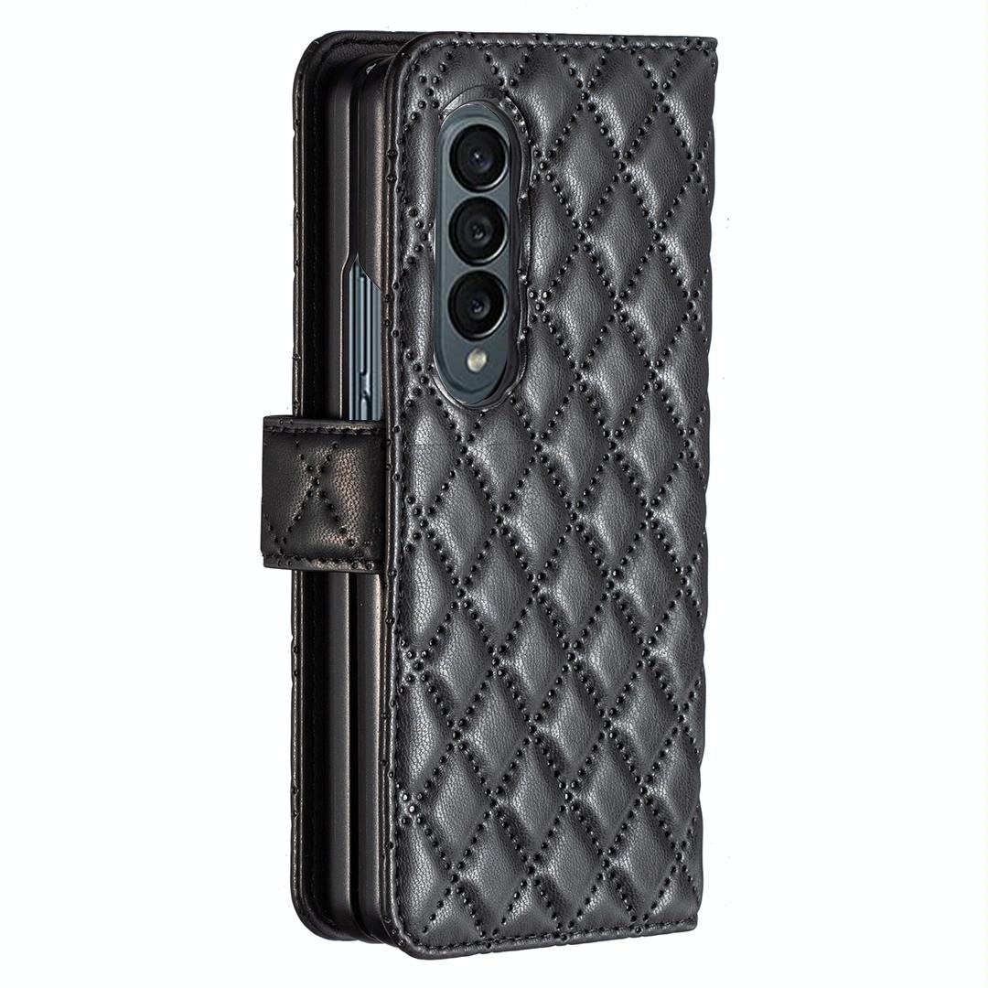 For Samsung Galaxy Z Fold4 5G Diamond Lattice Flip Wallet Case - Green