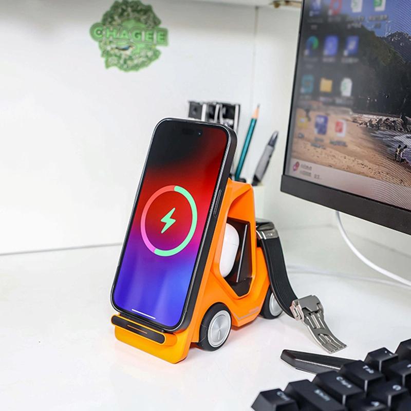 15W 3 In 1 Forklift Wireless Charger With Led Light - Yellow