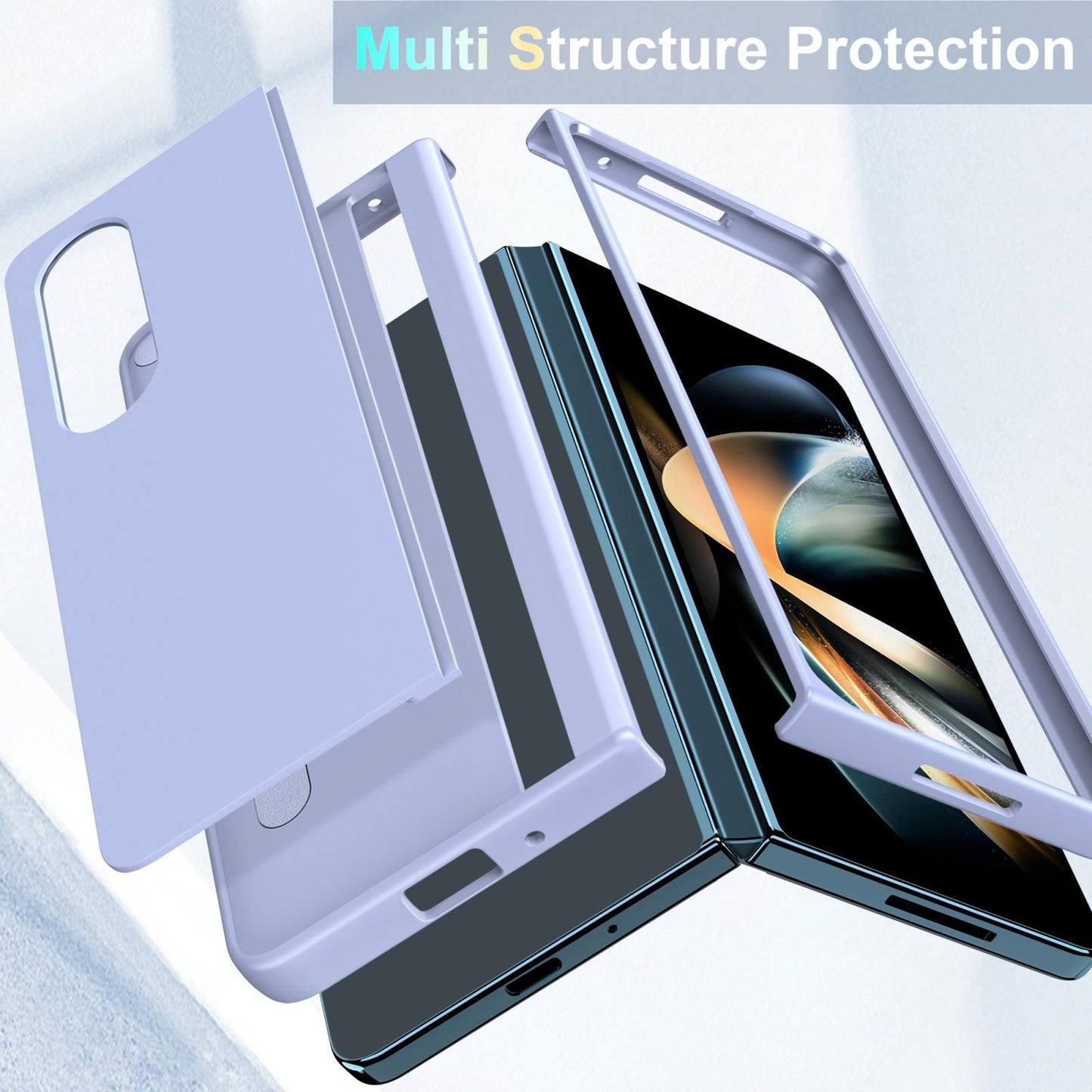 For Samsung Galaxy Z Fold4 5G Foldable Phone Case With Holder - Full Coverage - Light Purple