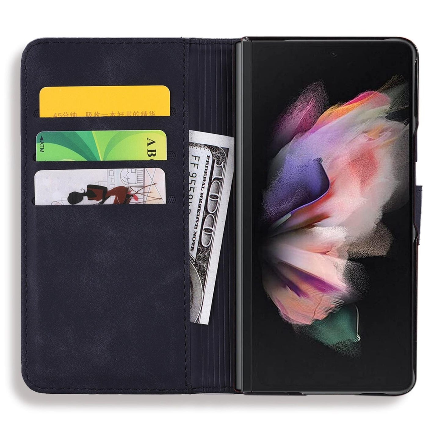 For Samsung Galaxy Z Fold4 5G Dual Fold Mandala Leather Case - Embossed Design - Purple