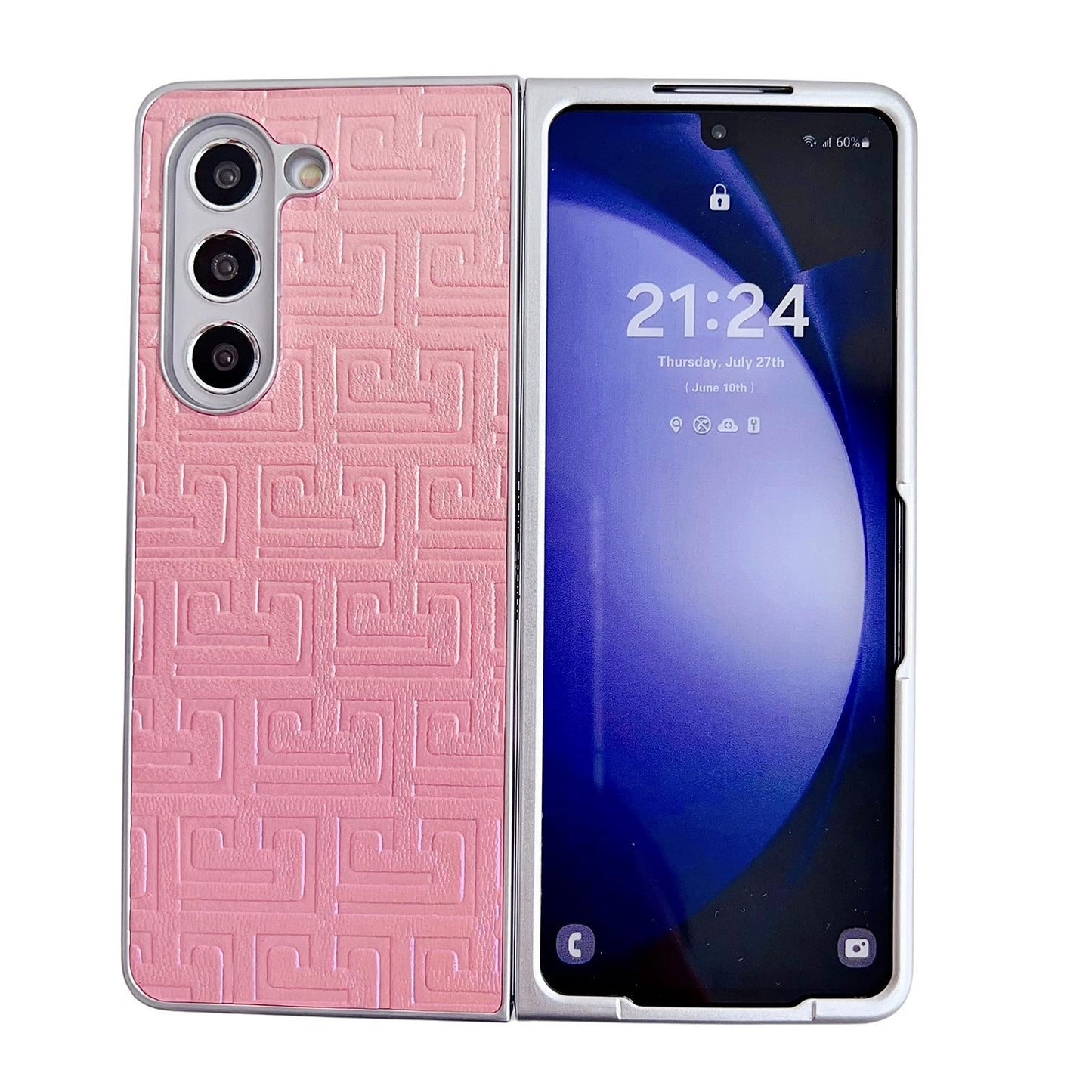 For Samsung Galaxy Z Fold4 5G Geometric Gradient Leather Phone Case - Pearlescent Finish - Pink