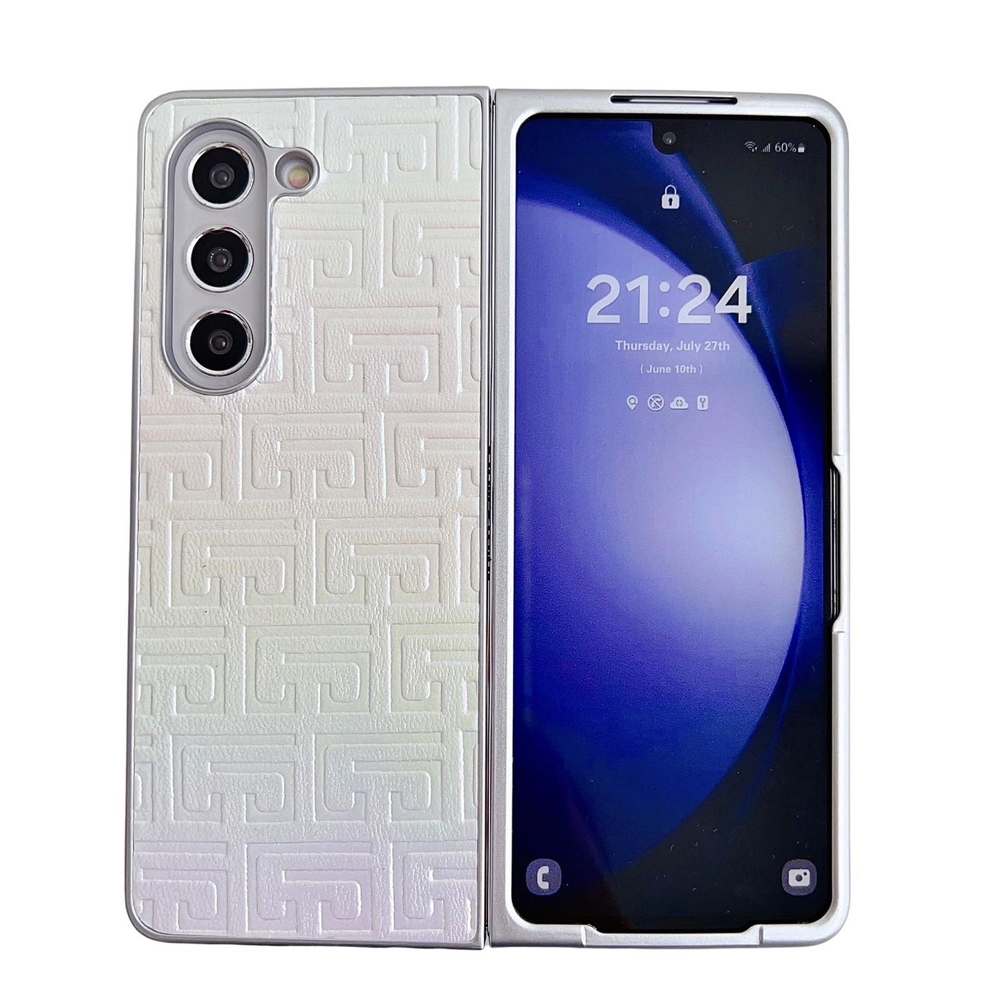 For Samsung Galaxy Z Fold4 5G Geometric Gradient Leather Phone Case - Pearlescent Finish - Pink