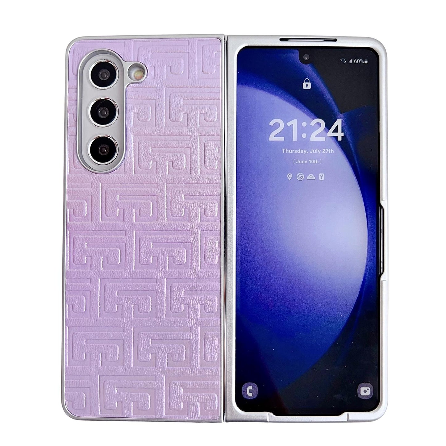 For Samsung Galaxy Z Fold4 5G Geometric Gradient Leather Phone Case - Pearlescent Finish - Pink