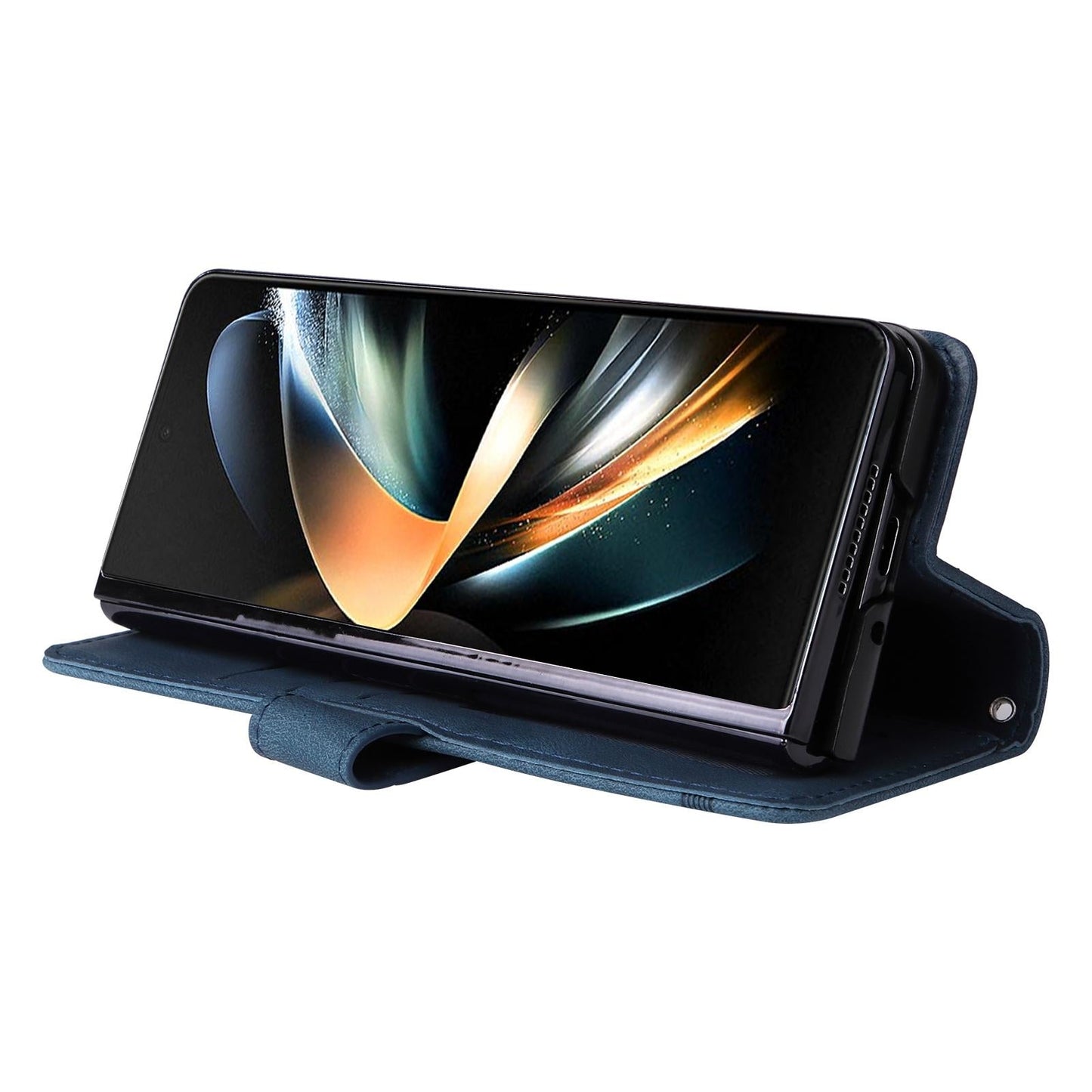 For Samsung Galaxy Z Fold4 5G Metal Button Leather Case - Tree Design - Black