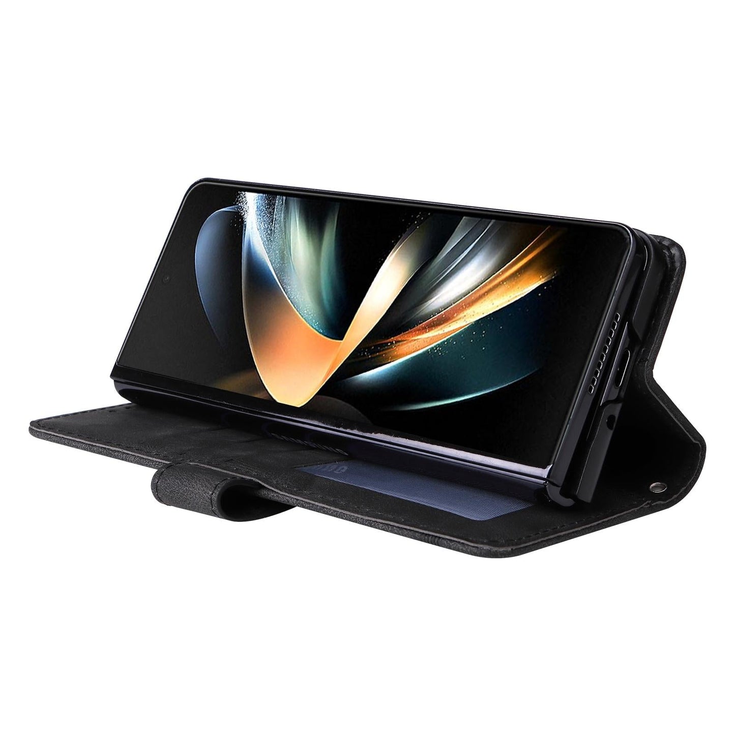 For Samsung Galaxy Z Fold4 5G Metal Button Leather Case - Tree Design - Black