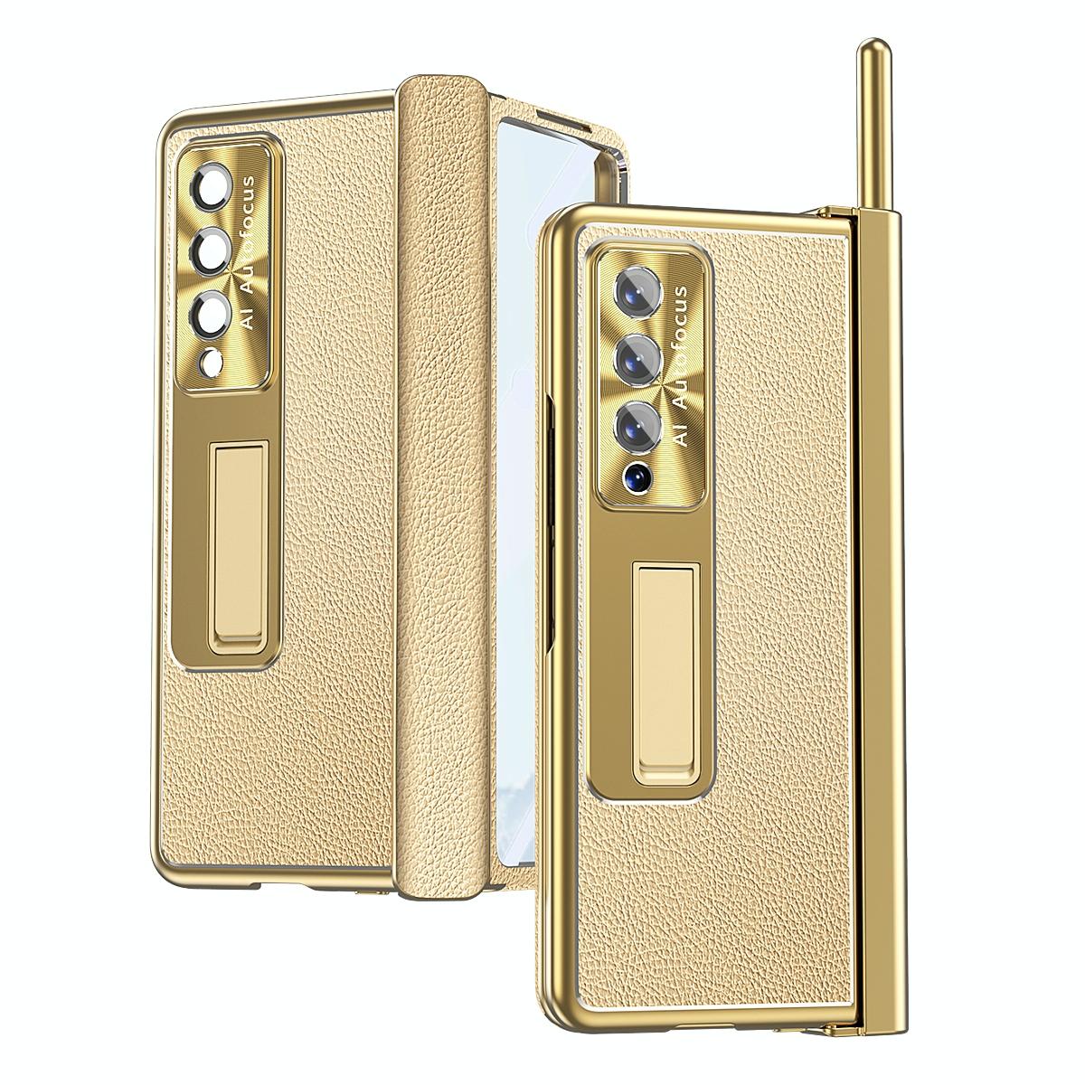 For Samsung Galaxy Z Fold4 5G Shockproof Magnetic Litchi Pattern Phone Case - Gold