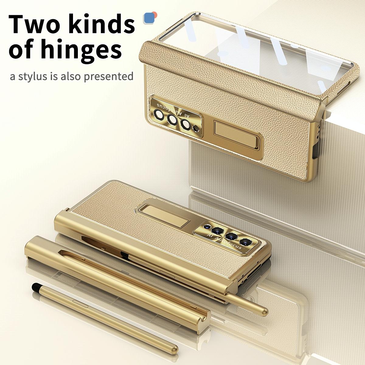 For Samsung Galaxy Z Fold4 5G Shockproof Magnetic Litchi Pattern Phone Case - Gold