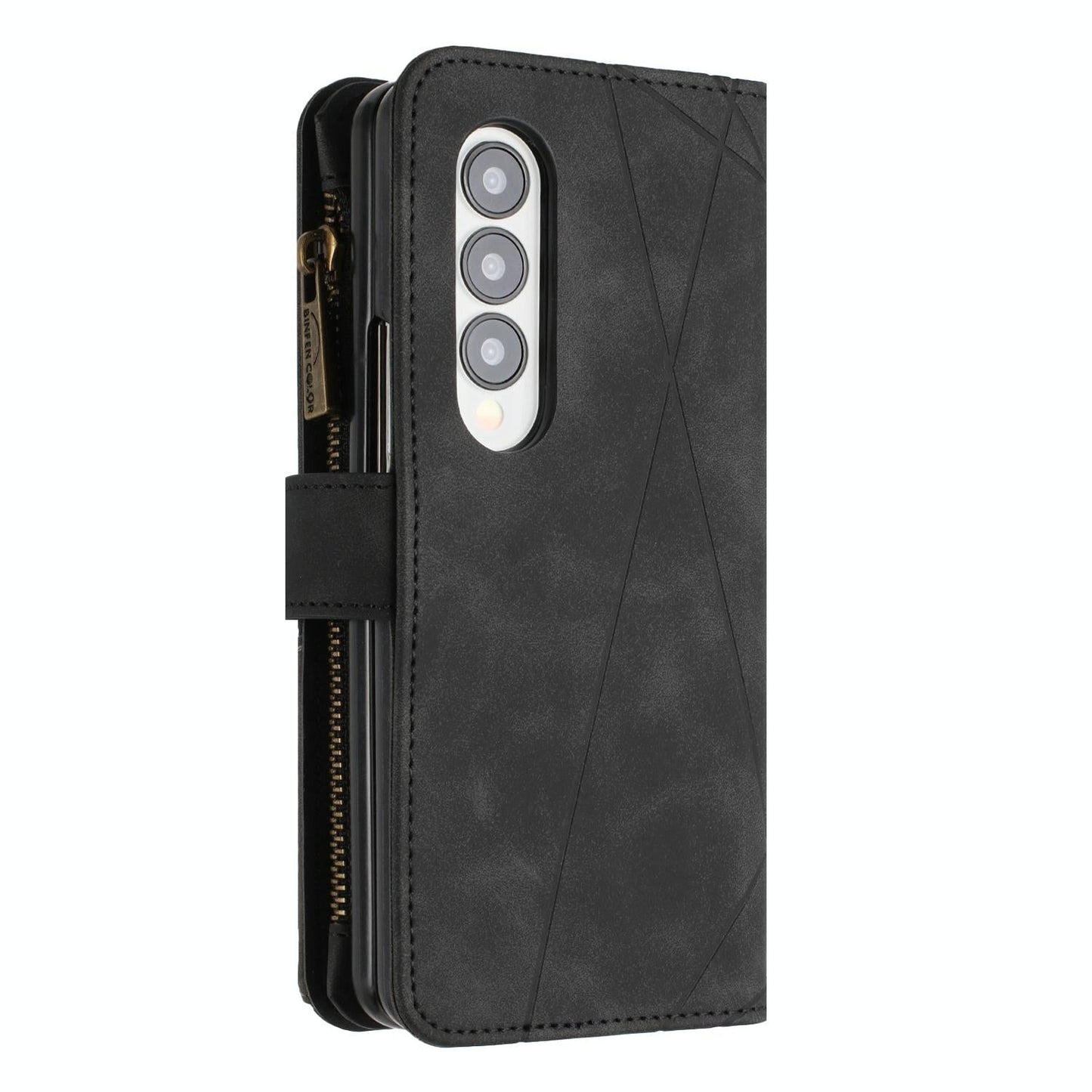 For Samsung Galaxy Z Fold4 5G Leather Zip Wallet With Rhombus Texture - Green