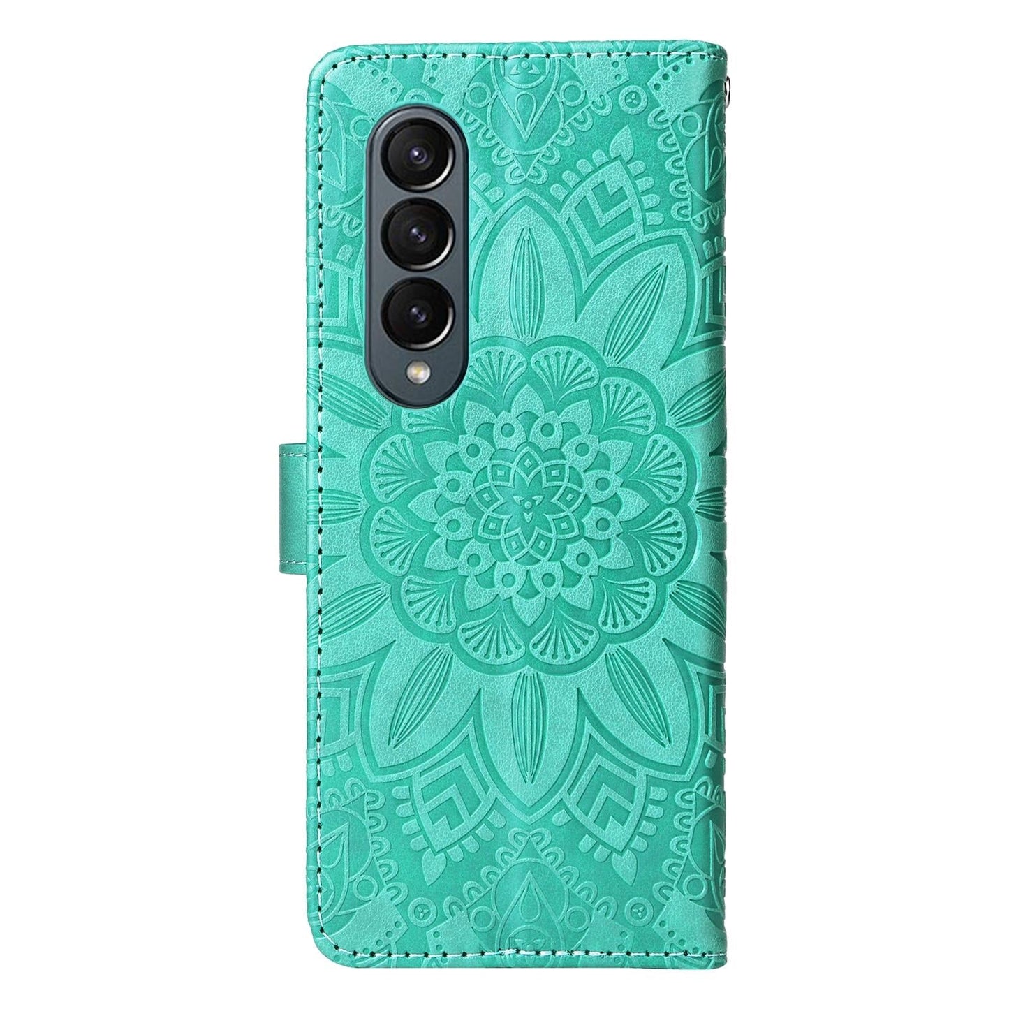 For Samsung Galaxy Z Fold4 5G Sunflower Embossed Leather Phone Case - Green