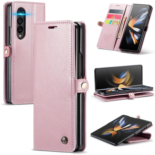 For Samsung Galaxy Z Fold4 5G Premium Crazy Horse Leather Phone Case - Rose Gold