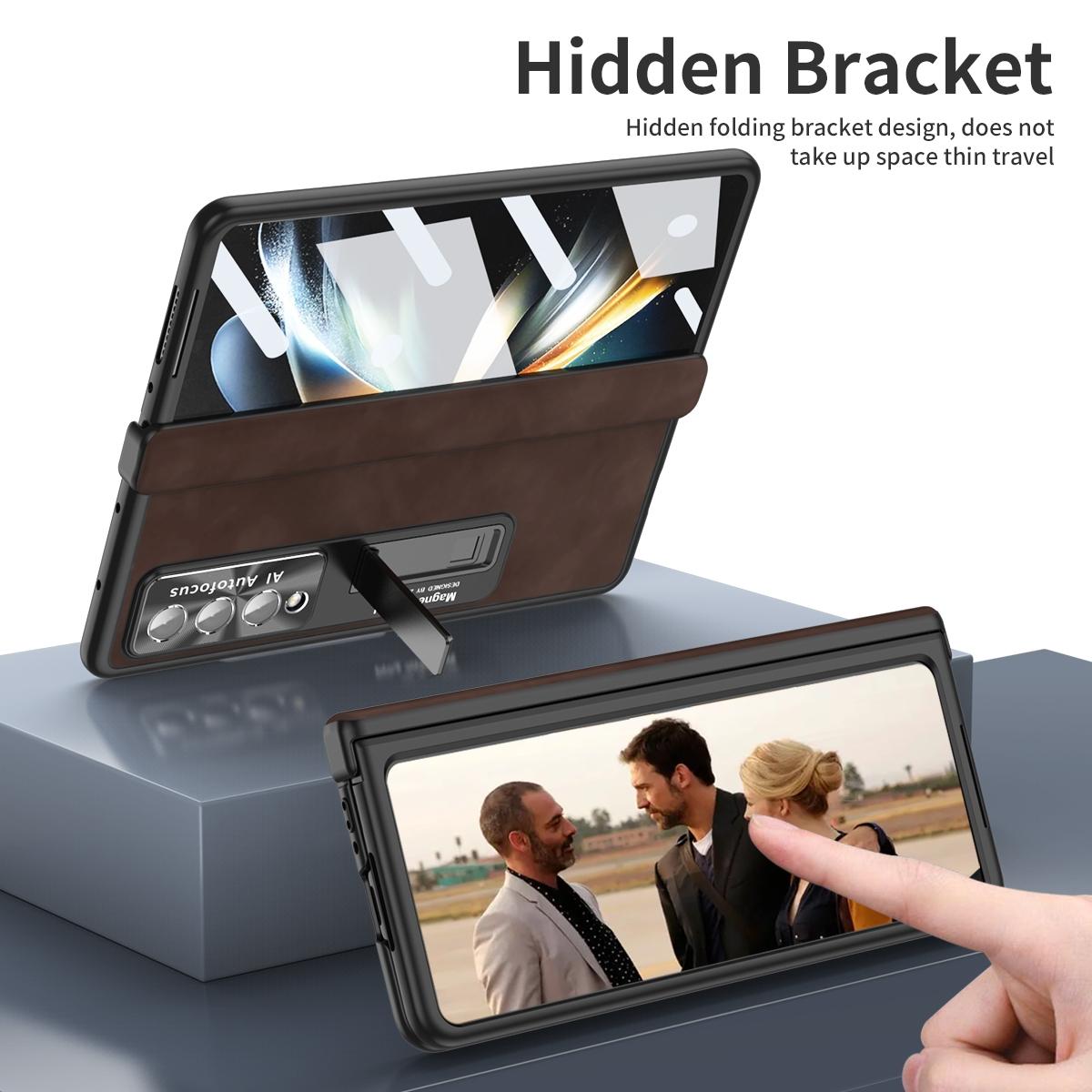 For Samsung Galaxy Z Fold4 5G Napa Texture All-In-One Phone Case - Yellow