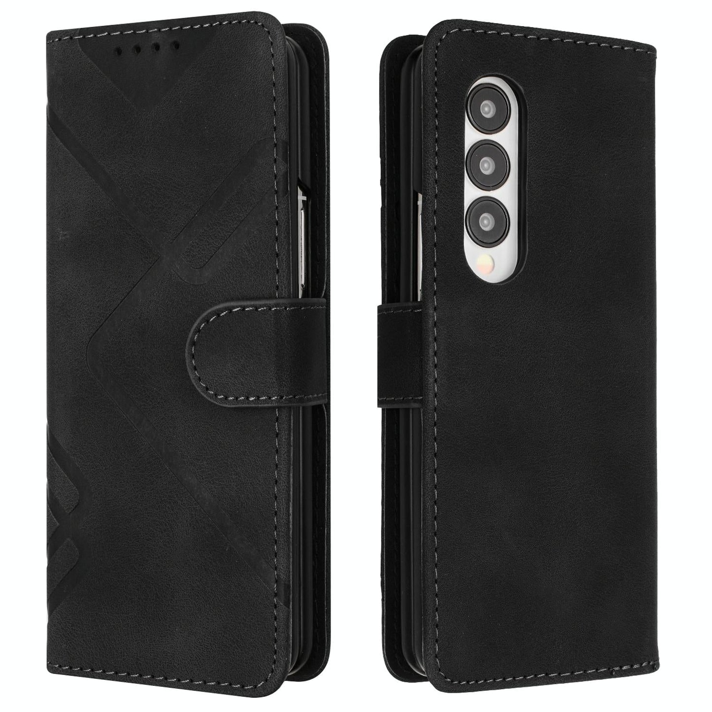 For Samsung Galaxy Z Fold4 5G Smooth Leather Phone Case - Line Pattern - Coffee