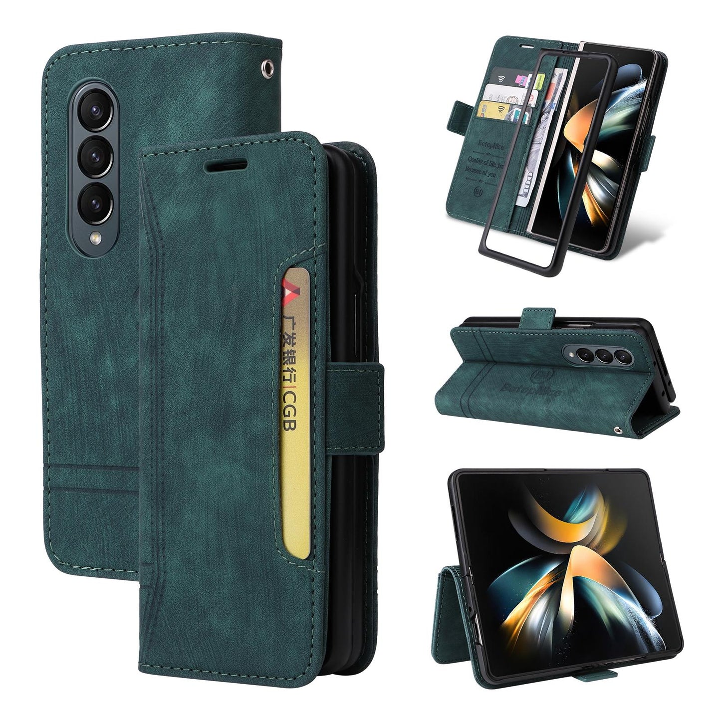 For Samsung Galaxy Z Fold4 5G Leather Dual Buckle Phone Case - Green