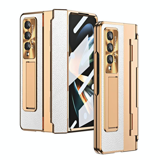 For Samsung Galaxy z Fold4 5G Full Coverage Phone Case with Hinge - Integrated Design - Gold + White
