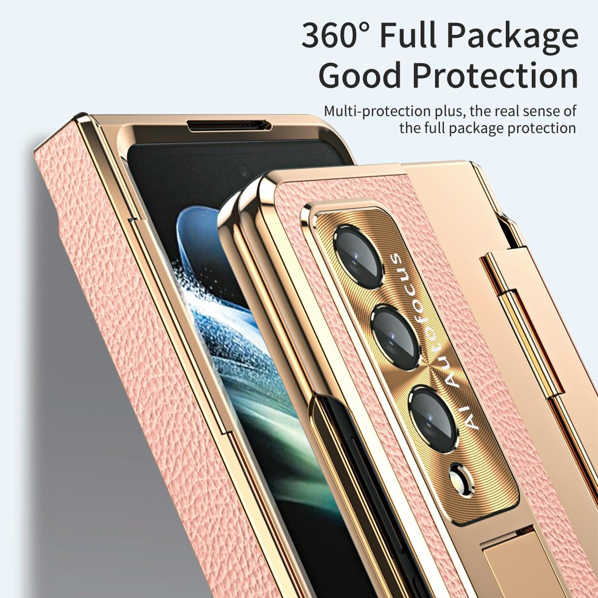 For Samsung Galaxy z Fold4 5G Full Coverage Phone Case with Hinge - Integrated Design - Gold + White