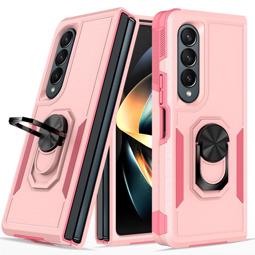 For Samsung Galaxy Z Fold4 5G Tpu Shockproof Case With Ring - 2 In 1 Design - Pink