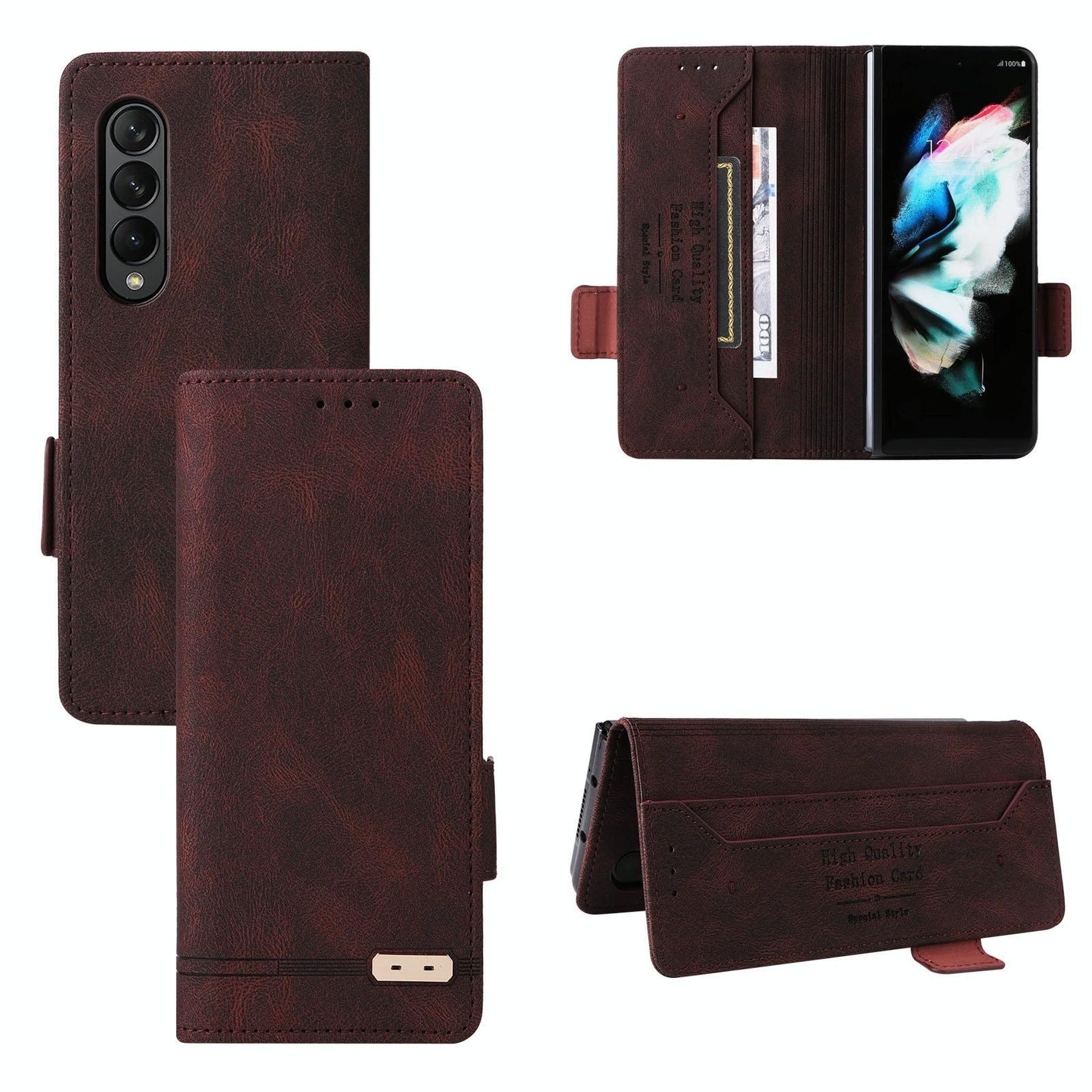 For Samsung Galaxy Z Fold4 5G Leather Flip Case With Magnetic Clasp - Brown