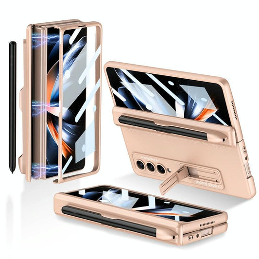 For Samsung Galaxy Z Fold4 5G Foldable Magnetic Flip Case With Holder & Pen Slot - Gkk - Gold
