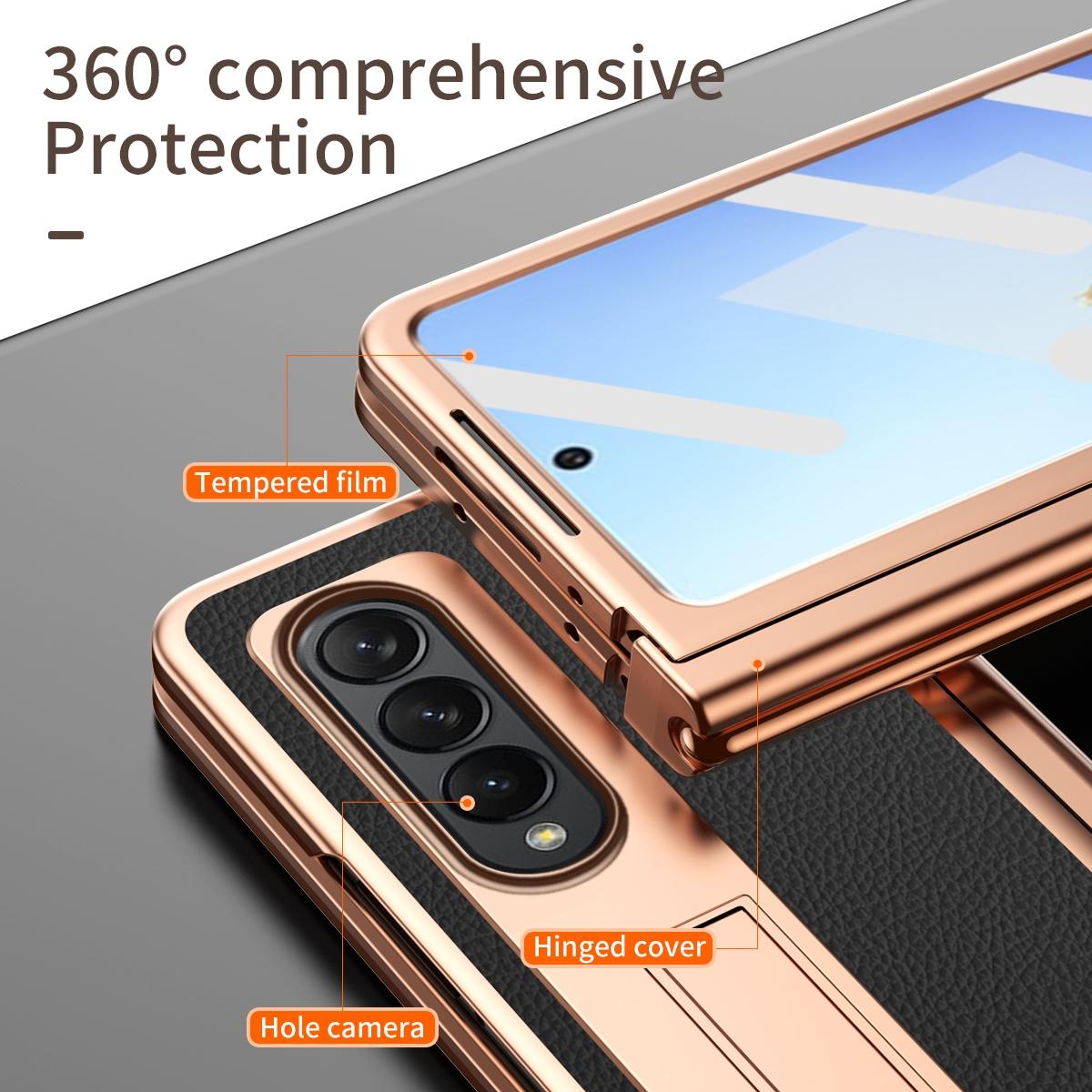 For Samsung Galaxy Z Fold4 5G Premium Litchi Leather Hinged Phone Case - With Pen - Black