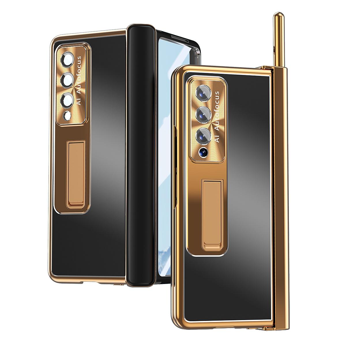 For Samsung Galaxy Z Fold4 5G Shockproof Aluminum Double Hinge Case - Black Gold