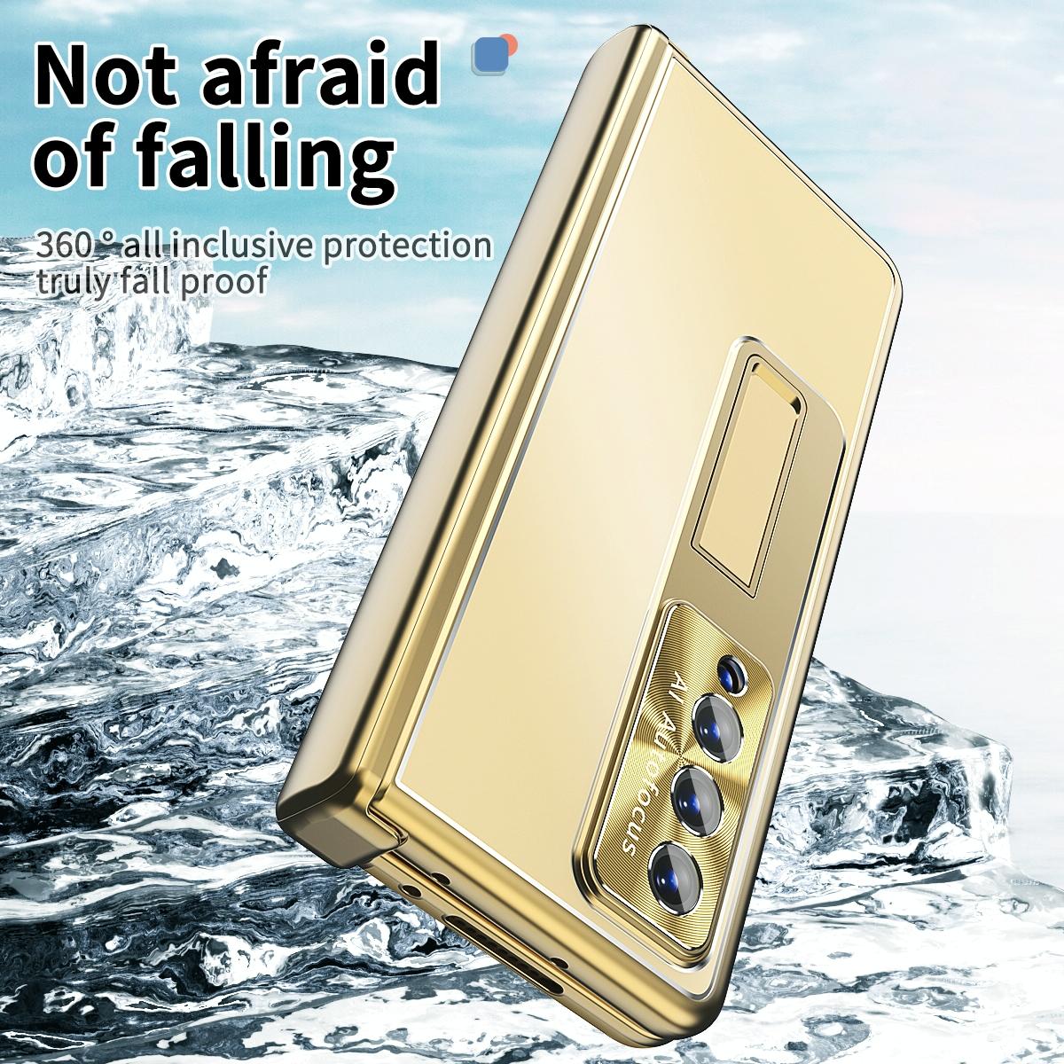 For Samsung Galaxy Z Fold4 5G Shockproof Aluminum Double Hinge Case - Black Gold
