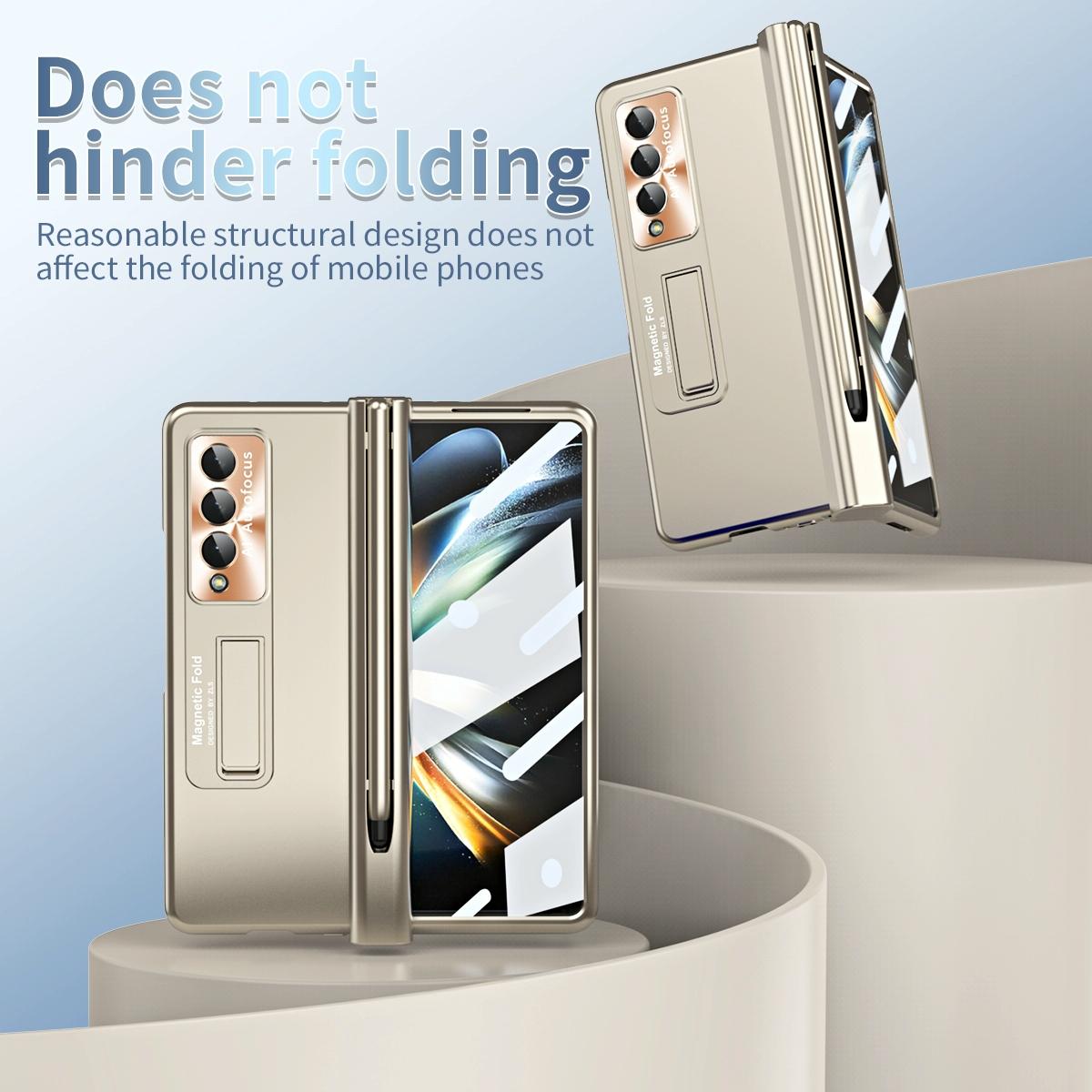 For Samsung Galaxy Z Fold4 5G Foldable Phone Case With Pen Slot - Electroplated - Silver