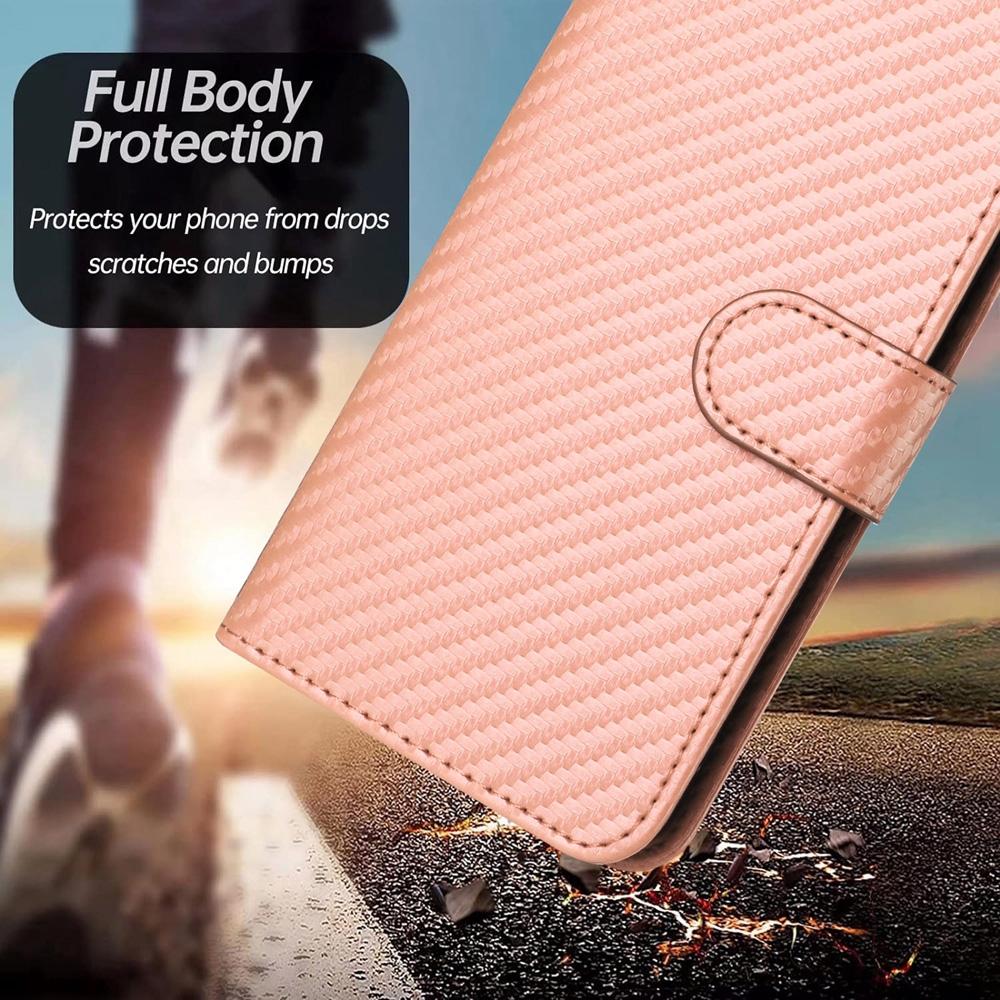 For Samsung Galaxy Z Fold4 5G Carbon Fiber Leather Phone Case With Lanyard - Light Purple