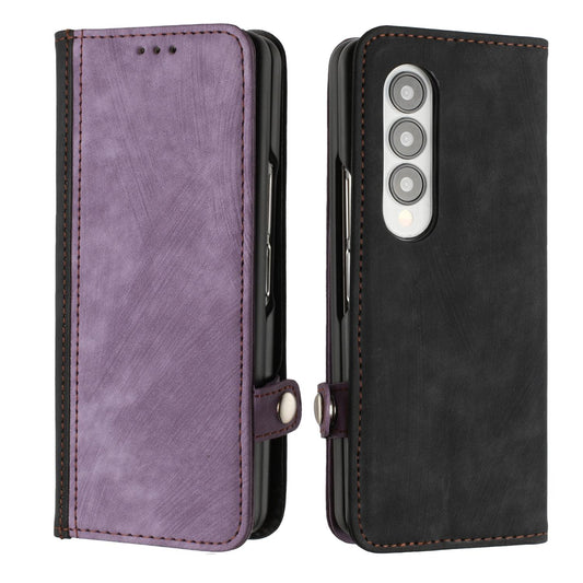 For Samsung Galaxy Z Fold4 5G Leather Phone Case With Side Buckle - Purple