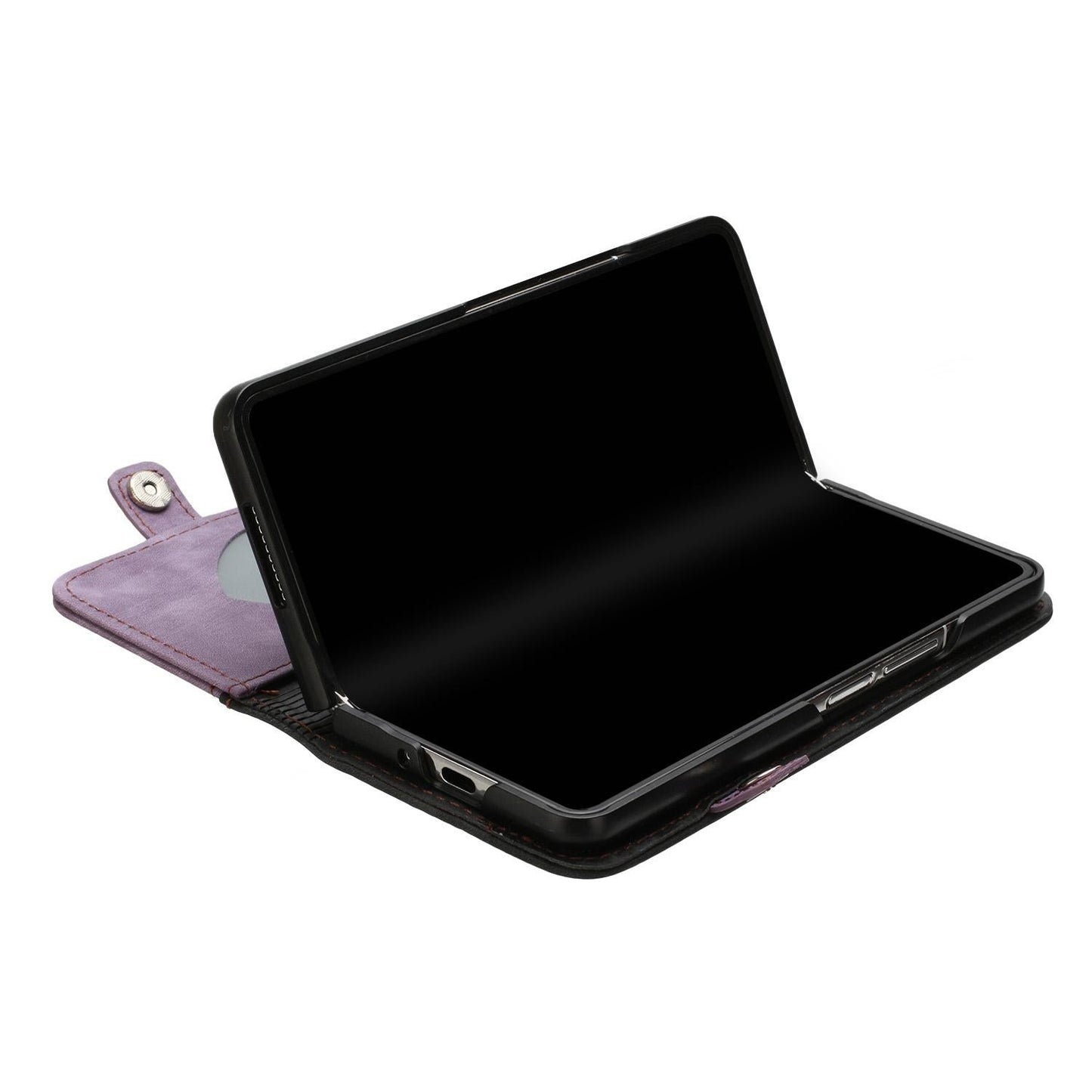 For Samsung Galaxy Z Fold4 5G Leather Phone Case With Side Buckle - Purple