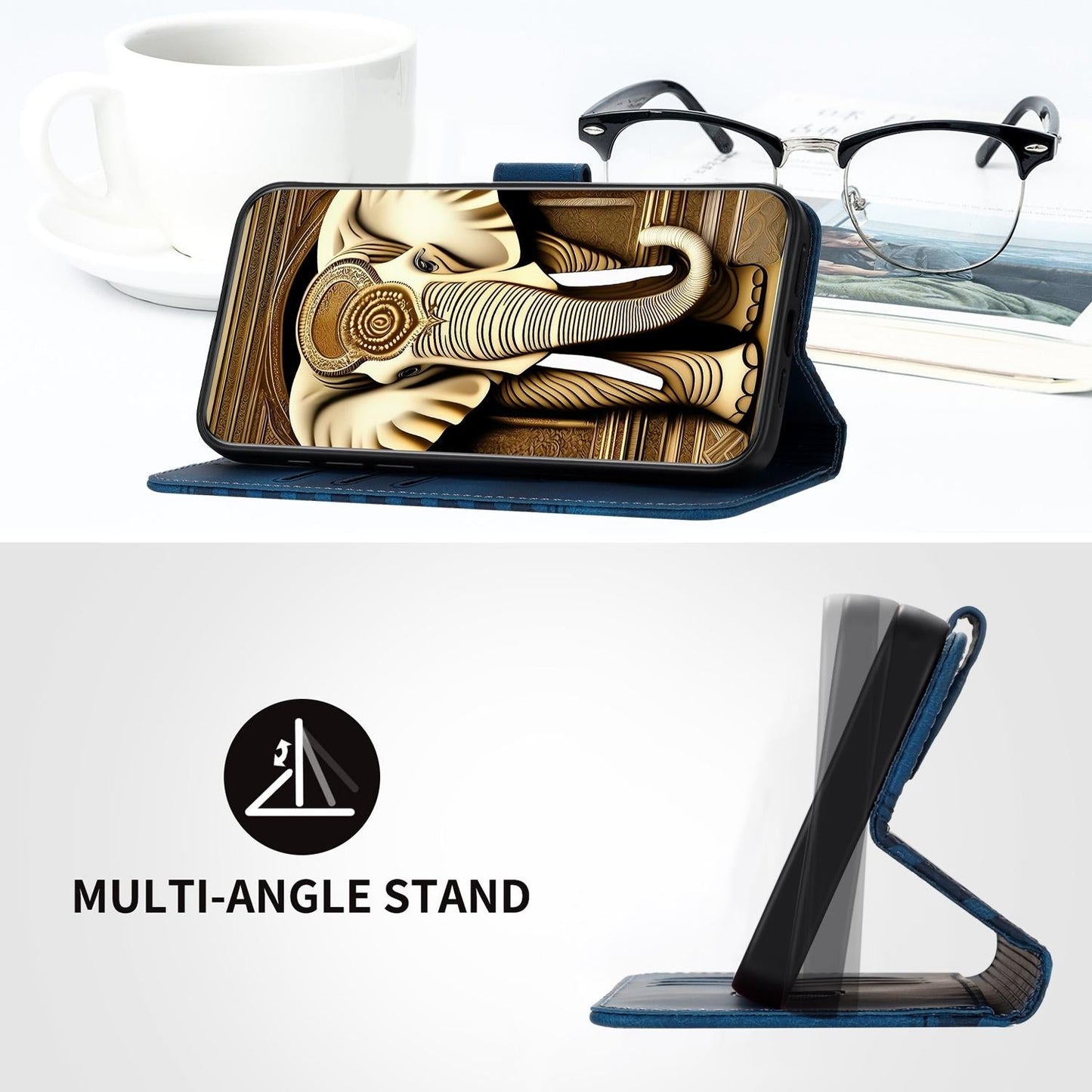 For Samsung Galaxy Z Fold4 5G Embossed Elephant Head Phone Case With Lanyard - Royal Blue