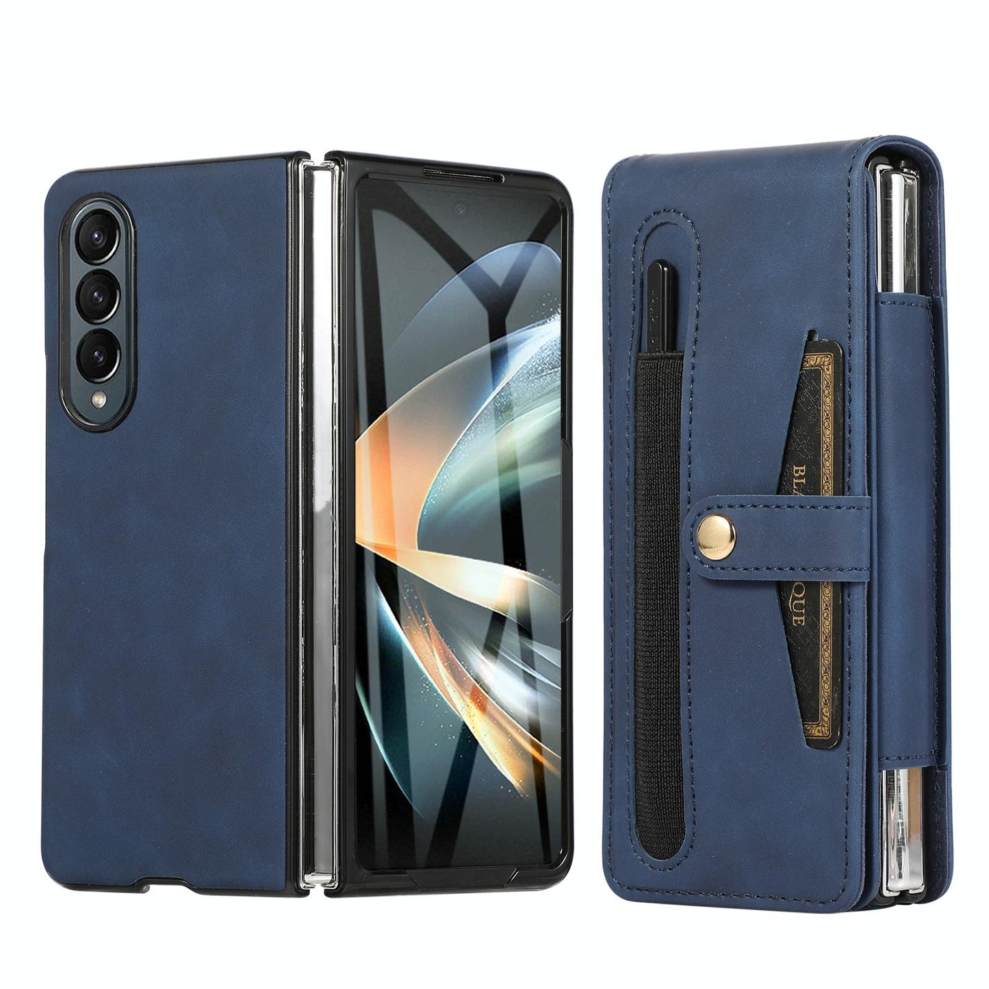 For Samsung Galaxy Z Fold4 5G Shockproof Foldable Leather Case With Stylus - Blue