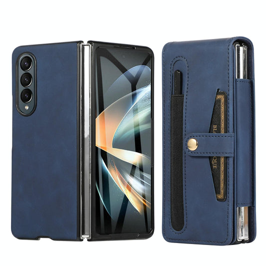 For Samsung Galaxy Z Fold4 5G Shockproof Foldable Leather Case With Stylus - Blue